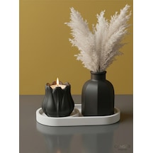 3lü Premium Avangard Köşeli Pampas Vazosu Lale Mumluk Seti - Tealight Mum Hediyeli