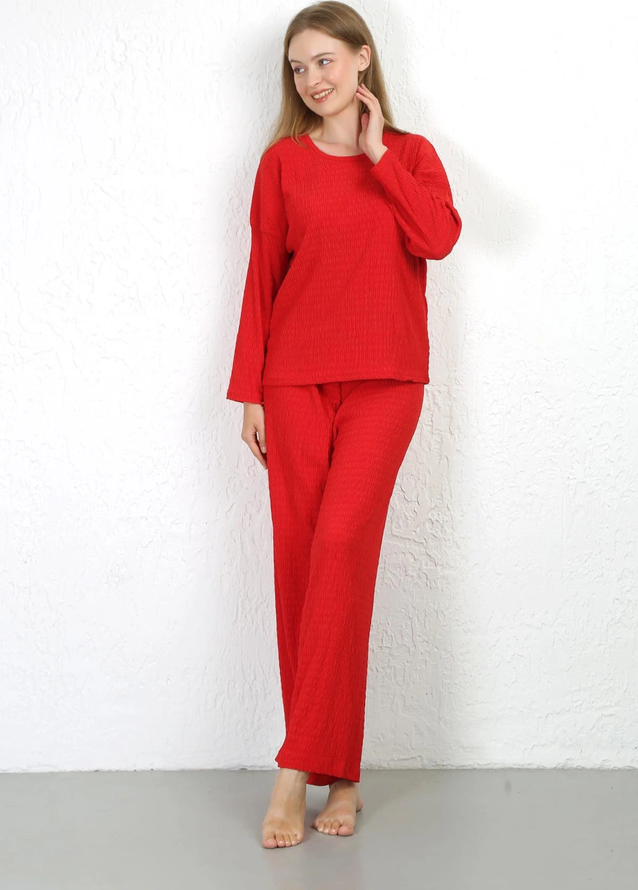 Akbeniz Kadın Bürümcük Kumaş Pijama Takım Kırmızı 4233 Kırmızı