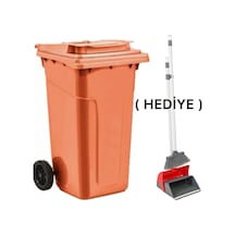 3 Adet Plastik Çöp Konteyneri 120 Lt Isıya Karşı Dayanıklı Kapaklı Faraş Hediyeli Turuncu