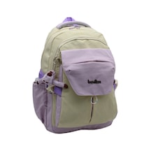 Günlük Sırt Çantası Unisex Çok Bölmeli Okul Çantası 2601 Bej-lila Beyaz - Lila