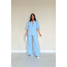 Defymoda Mavi Önü Tek Düğmeli Ceket Pantolon Takım