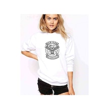 American Moto Riders Club Baskılı Beyaz Kadın Sweatshirt