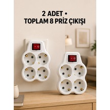 Mey Najmaddin 4 Lü Priz Çoğaltıcı 2 Adet Set Kablosuz Duvar Tipi Anahtarlı Priz Çoklayıcı Najmaddin