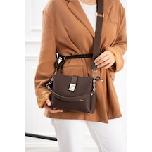 Just Polo Lüks Tasarım Polo Kumaş Jp Gümüş Logolu Şık El Ve Omuz Çantası Shoulder Bag Ebat: 23 X 18 Cm Kahverengi