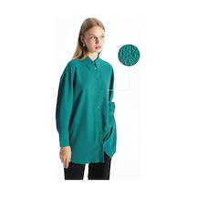 Lcw Modest Yeşil Düz Uzun Kollu Oversize Gofre Kadın Gömlek