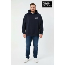 Süperlife Erkek Büyük Beden Chef Baskılı Kapüşonlu Rahat Kalıp İnce Sweatshirt Spr26bsw966 Lacivert