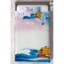 Bebek Ve Çocuk Odası Korsan Deniz Desenli, Organik Boyalı, Renkli Yatak Örtüsü Seti Toplam 2 Parça 1 Adet Yatak Örtüsü 140x220cm, 1 Adet Yastık Kılı