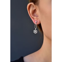 925 Ayar Gümüş Rodyum Kaplama Sallantılı Köşesiz Dikdörtgen Tektaş Kar tanesi Küpe