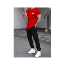 Medinenur Hng Baskılı T-shirt Eşofman Altı Jogger Rahat Kalıp Kırmızı Eşofman Takım Kırmızı