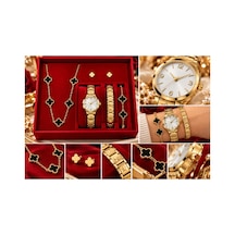 Saat,çelik Kolye,çelik Küpe,çelik Bileklik Seti Hediyelik Takım Set Kutulu Gold - 771114134 Altın