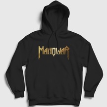 Presmono Unisex Gold Logo Manowar Kapüşonlu Sweatshirt Siyah