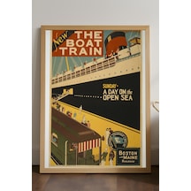 Boat Train Doğal Ahşap Çerçeveli Poster, Dekoratif Seyahat Duvar Tablosu