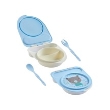 Flybee Gezgin Çocuk Taşınabilir Beslenme Kabı, Bebek Mama Kabı, Çatal & Kaşık Seti - Tilki Yeşil Ayı Çok Renkli