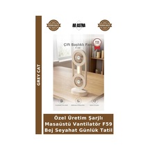 Özel Üretim Şarjlı Masaüstü Vantilatör F59 Bej Seyahat Günlük Tatil
