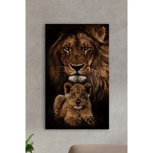 Doğal Taş Tablo - Aslan Ve Yavrusu Tablo - Duvar Dekoru 30x50cm