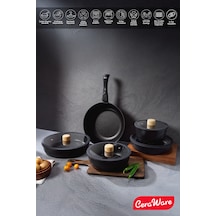 Ceraware Hona XL 14 Parça Tak Çıkar Saplı İç İçe Geçebilen Seramik Yapışmaz Tencere Tava Seti Siyah