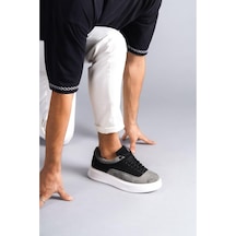 Süet Bağcıklı Erkek Spor Sneaker Ortopedik Taban Günlük Ayakkabı-63-siyah Gri