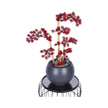 Yapay Çiçek Sitesi Antrasit Küre Saksıda Modern Minimal Tasarım Yapay Bonsai Ağacı Kırmızı 65 Cm