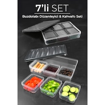 Kitchen Life 14 Parça 6 Bölmeli Hava Almaz Kapaklı Kahvaltılık Seti - Hazır Tepsili Saklama Kabı Kahvaltı Takımı Antrasit