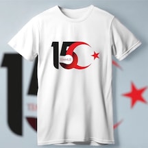 15 Temmuz Demokrasi Ve Milli Birlik Günü Ay Yıldız Baskılı T-shirt - Beyaz Çok Renkli