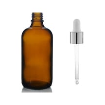 100ml Kahverengi Cam Damlalıklı 12 Adet, Gümüş Kapak Beyaz Emzik, Ecza Şişesi, Damlalıklı Şişe, Propolis Şişesi, Damlatmalı Şişe, Saç Serum Şişesi, Ecza Şişesi