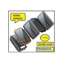 Güneş Enerjili 20000 Mah Powerbank Solar 4 Panel Su Geçirmez Hızlı Pd 20w Hızlı Şarj Renkli
