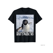 Flood Of Style Komik Penguen Meme Dağlar Çağırıyor Erkekler Kadınlar İçin Tişört %100 Pamuklu Tişörtler Kısa Siyah