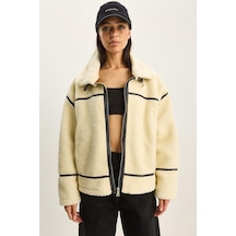 Shade Kadın Suni Deri Biye Detaylı Cepli Teddy Biker Ceket 2370 60281126 - Bej