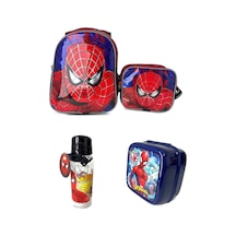 Örümcek Adam Baskılı Ilkokul Çantası Beslenme Çantası+beslenme Kabı+suluk 4 Parça Çok Renkli