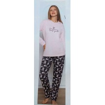 Uzun Kol Kadın Pijama Takımı Pamuklu Pembe