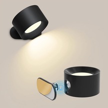 360 Derece Dönebilen Led Duvar Işıkları Manyetik Şarj Edilebilir Aplik Düğmesi Kontrol Başucu Lambası 3