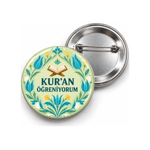 Kur An Öğreniyorum - Yeşil Lale Deseni - 58mm Rozet Çok Renkli