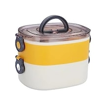 1200ml Çift Renkli Lunchbox 2 Katlı Çelik Sefer Tası Yemek Kutusu Sarı Bakır