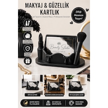 Makyaj Temalı Kartvizitlik Ruj Ve Fırça Detaylı 3d Baskı Masaüstü Kartlık - Siyah