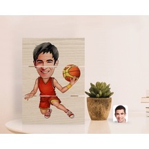 Kişiye Özel Erkek Basketbolcu Karikatürlü Otantik Masaüstü Ahşap (484087120)