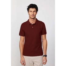 Tudors Erkek Regular Fit Klasik Kesim %100 Pamuk Düz Pike Bordo Polo Yaka Tişört-33018 Bordo