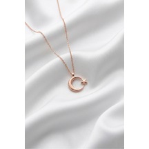 Çekirdekjewelry 925 Ayar Gümüş Ay Yıldız Kolye Rose Kaplama Parlak Şık Tasarım Pembe