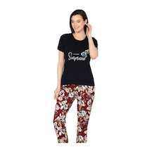Kısa Kol Yazlık Pijama Takımı Pamuklu Alperi 78-50 Siyah