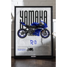 Yamaha R9 Siyah Ahşap Çerçeveli Poster, Dekoratif Motosiklet Duvar Tablosu