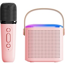 Ximistore9 Pembe Mini Kablosuz Mikrofonlu Hoparlör - Ev, Dış Mekan Karaoke Sistemi, Bt 5.3, 8-10 Saat Çalma Süresi, Tek Mikrofon