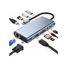 11 İn 1 Arada Usb-c Hub Type-c Çoklayıcı Adaptör, 4k Hdmı, Vga, Rj45 Ethernet, Pd Şarj, Usb 3.0 + 3 Usb 2.0, Sd/tf Kart Okuyucu, 3.5 Mm Ses Çıkışı, Tüm Type-c Cihazlarla Uyumlu
