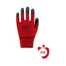 Beybi Pn Zebra Kırmızı Polyester Örme Nitril İş Eldiveni 10 Beden 12 Çift
