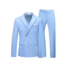 Ikkb Erkek İkili Takım Kruvaze Düz Renk Takım Elbise Gök Mavisi