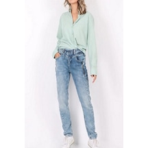 Kadın Street One Önden Bağcıklı Yıkamalı Mavi Denim Kot Pantolon Mavi