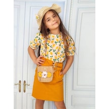 Quzucuk Kids Kız Çocuk Limon Figürlü Etekli Sarı Takım Sarı