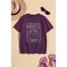 Uyguntarz Unisex Music City Baskılı Oversize Tshirt Mor