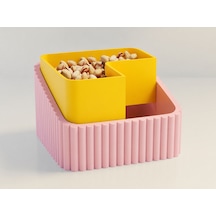 3d Baskı Fıstık Kasesi - Çift Hazneli Kabuk Ayırıcı Sunum Kasesi - Pembe Sarı Çok Renkli