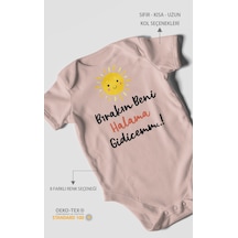 Bırakın Beni Halama Gidicemm Baskılı Bebek Zıbını Çıtçıtlı Body %100 Pamuk Kısa Kol Pastel Pembe