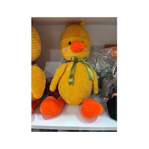 Sarı Ördek Amigurumi, Fiyonklu El Yapımı Örgü Oyuncak, Yenidoğan Ve Bebek Hediyelik 50cm Yeşil