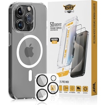 Buff Apple Uyumlu iPhone 15 Pro Max - MagSafe Kılıf + Ekran Koruyucu + Lens Koruyucu Glass